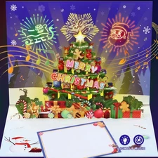 Musical Christmas Cards, with Lights and Music, Handmade 3D Pop Up Christmas ...