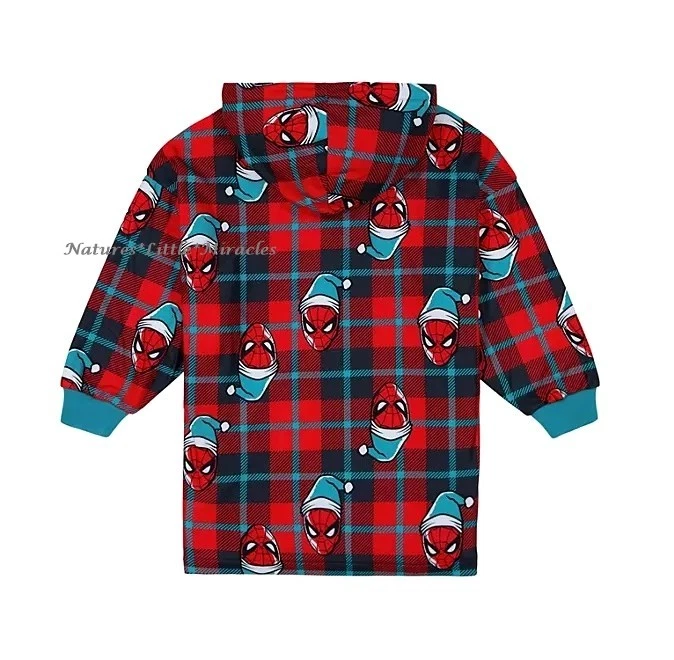 Spiderman Boys Oversized Pajama Hoodie Robe Blanket Shirt Size 6 7 8 10 12 Large