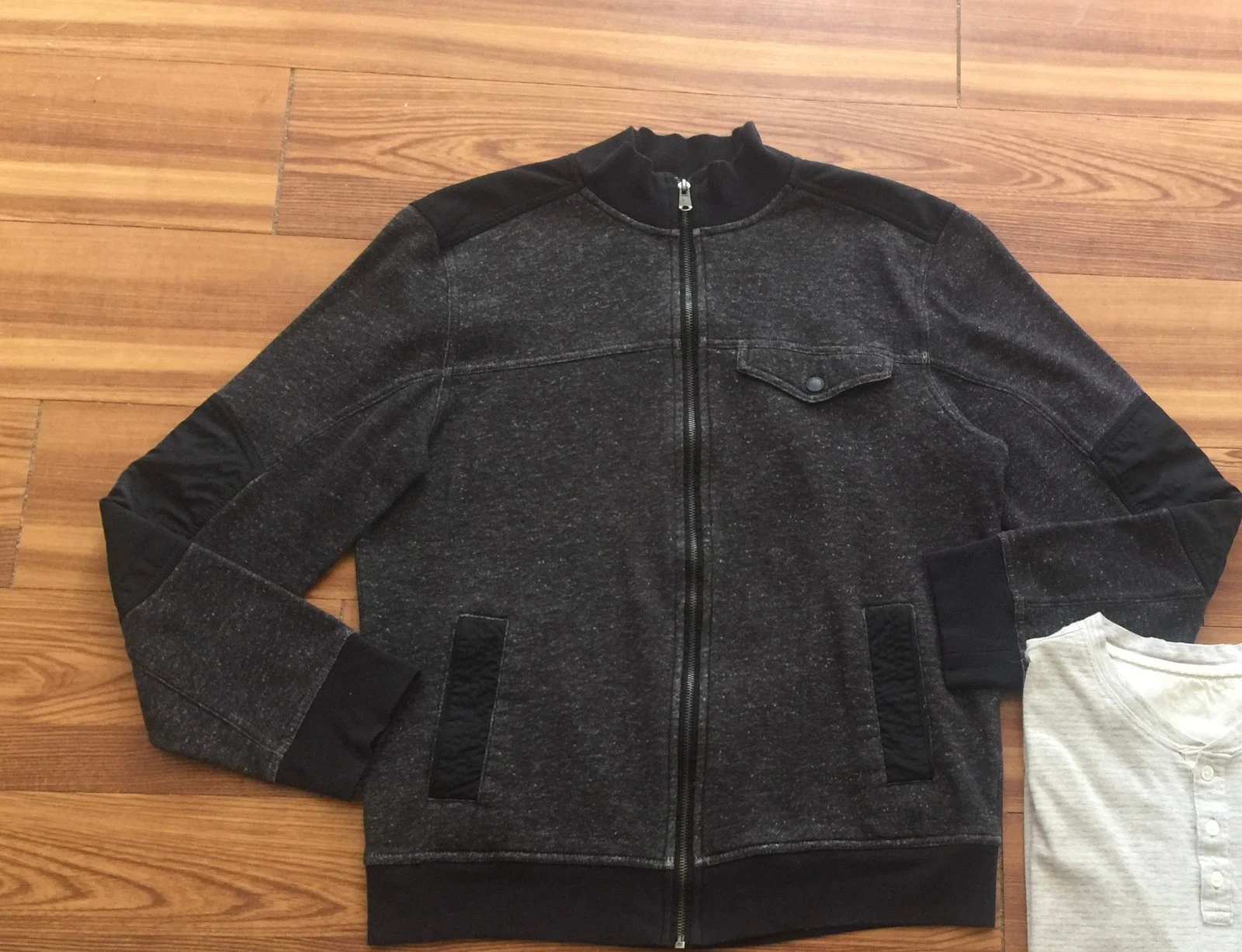 Marc Anthony Full Zip Jacket Mens M Gray Cotton Knit Fleece Lined Pockets Y2K