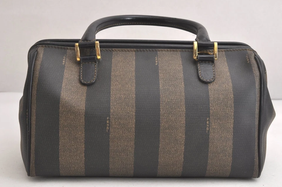 Auténtico Bolso de Mano FENDI Pequin 2 Vías Cuero PVC Marrón Negro 4190N Foto 3 de 4