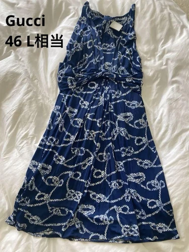 Gucci abito svasato blu 46 L taglia 11 autentico pezzo di moda italiano dal Giappone