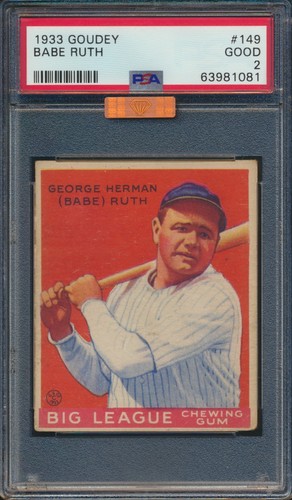 1933 GOUDEY BASEBALL #149 BABE RUTH PSA 2 GOOD HOF YANKEES MBA