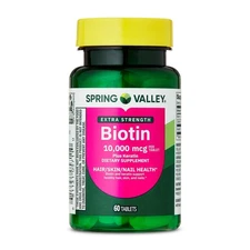 Spring Valley Biotin 10,000mcg | 60Ct + Keratin, Hair/Skin/Nail