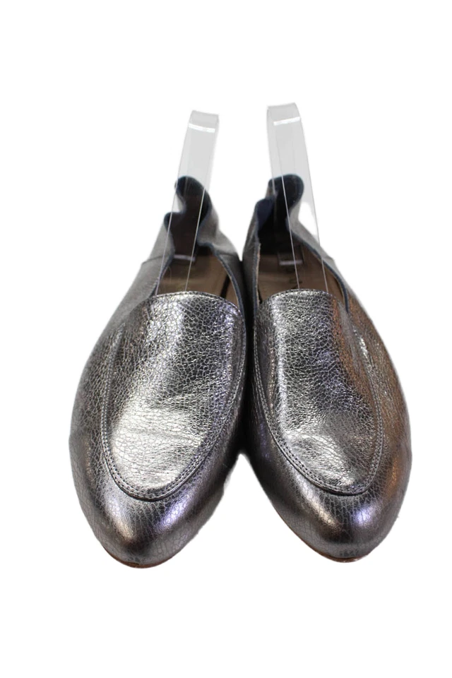 Kaanas 女式一脚蹬圆头金属皮革乐福鞋银色 8 码 — 第 2/4 张图片