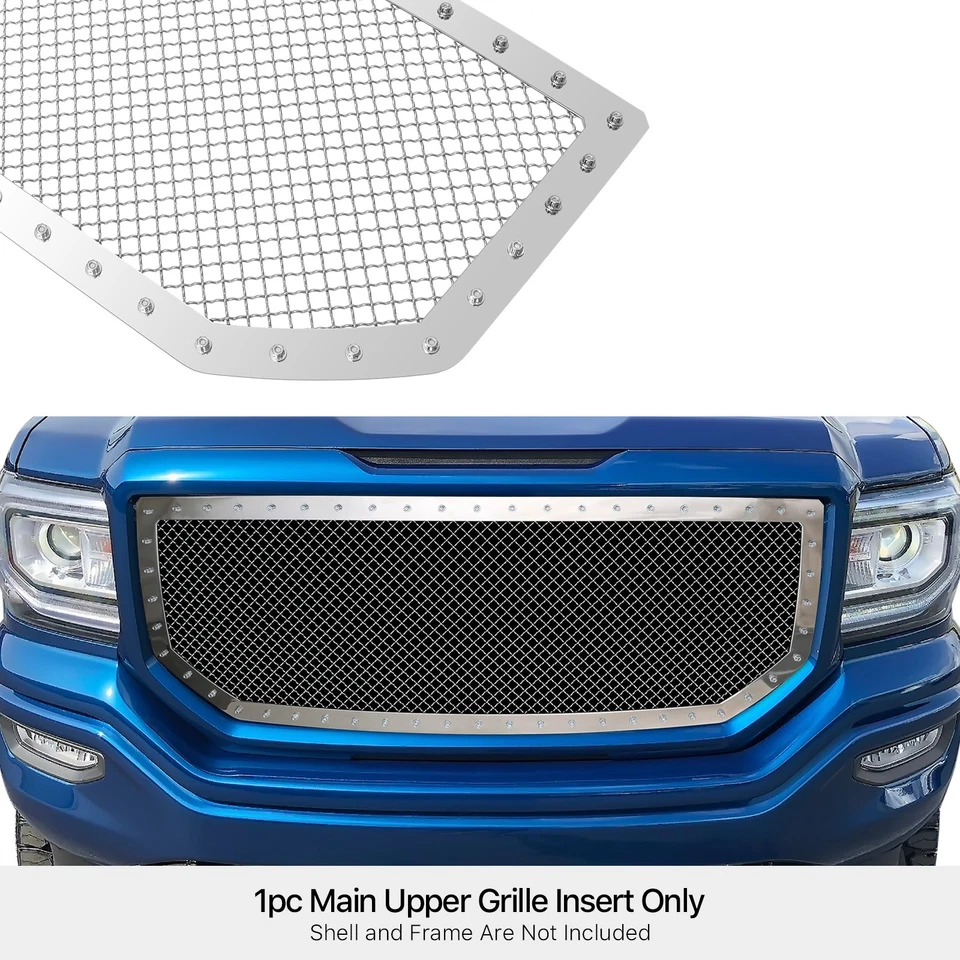 For 2016-2018 GMC Sierra 1500 Upper Stainless Rivets Chrome Mesh Grille Insert - Image 3 of 3