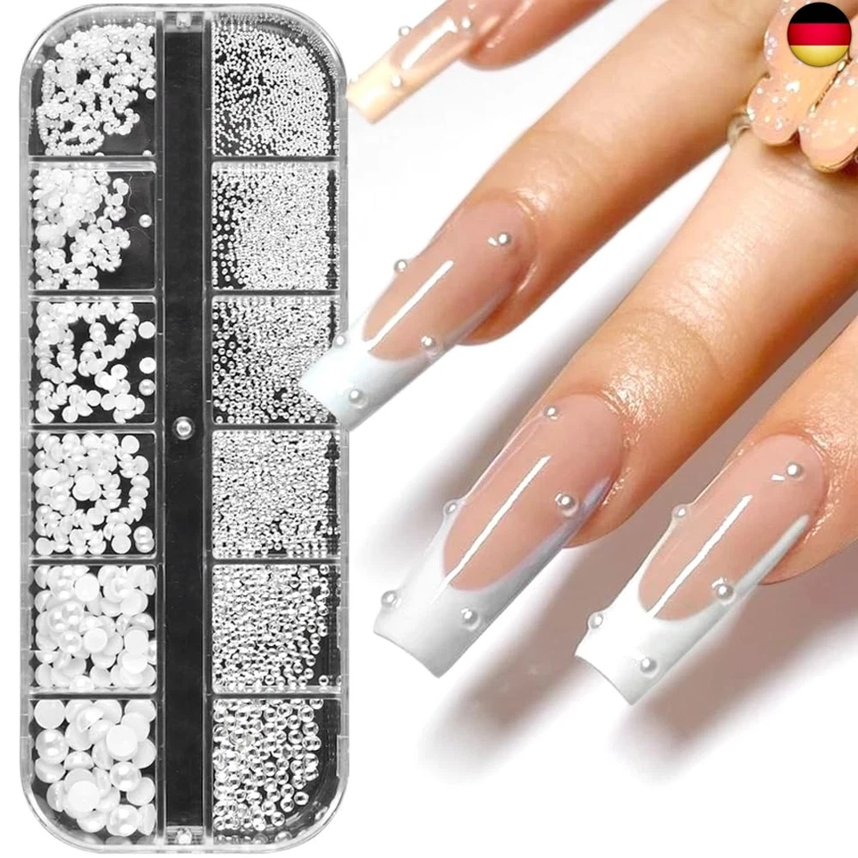DORNAIL 1Schachtel/12Raster Nail Art Strasssteine,Weiße Perlen Für Nägel Halbrunde Pe