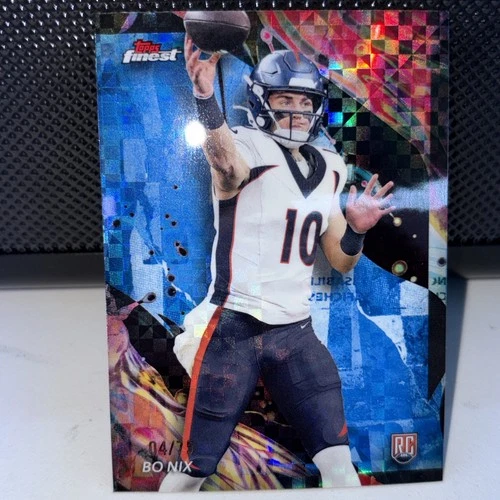 2024 Topps Finest Bo Nix Blue Checkerboard Refractor /75 #163 Rookie
