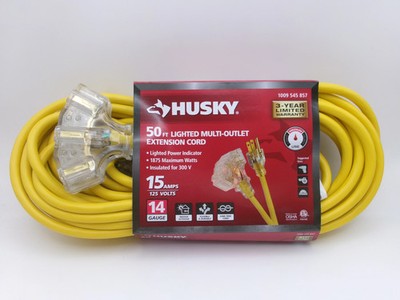Husky 50 Ft. 14/3 Medium Duty Indoor/Outdoor Extension Cord with Multiple Outlet