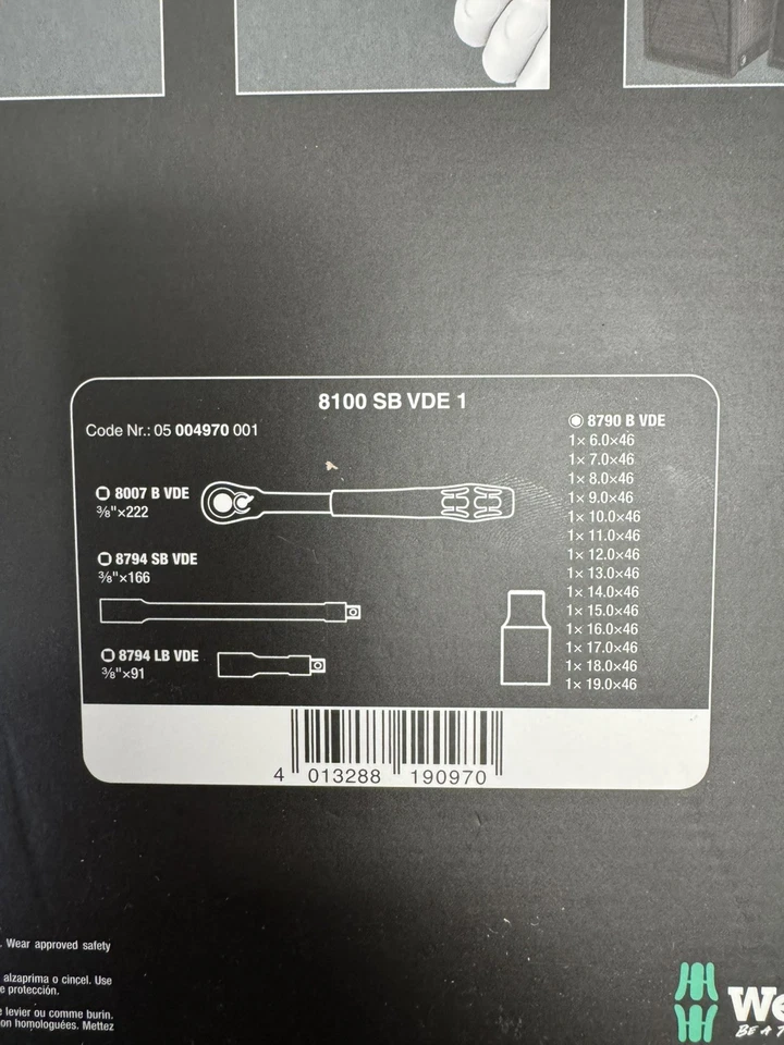 Juego de llaves de vaso aisladas Wera 8100 SB VDE 3/8" 17 piezas 05004970001 Foto 2 de 4