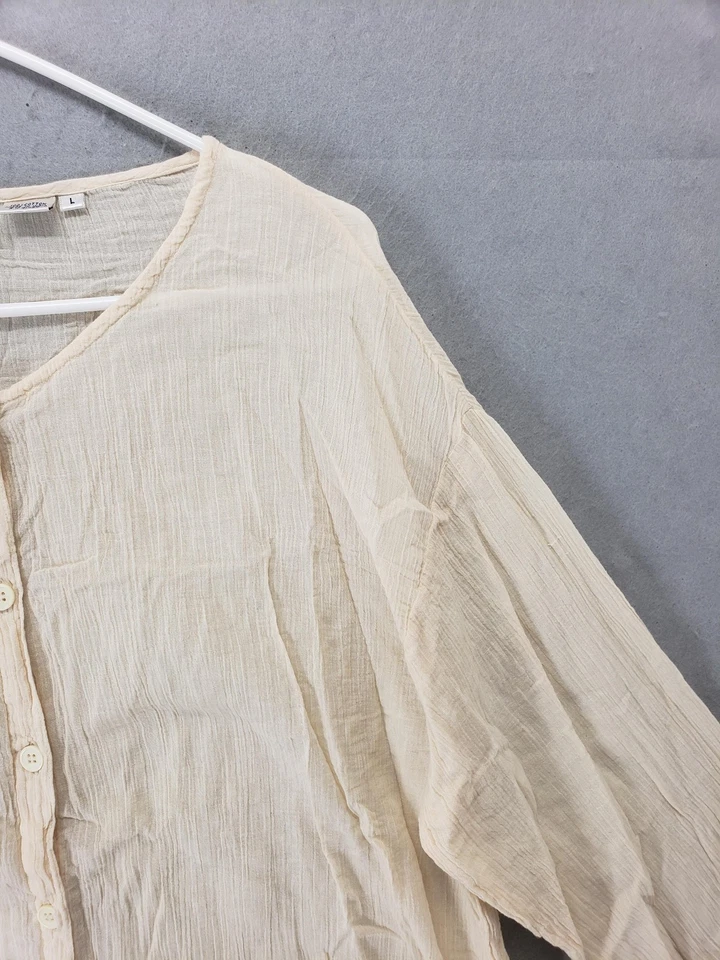 Elements Shirt Womens Large Beige Button Up Crinkle Cotton Lightweight Blouse - Image 3 of 4