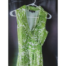 Jones New York Dress Womens 4 Green White Floral Sleeveless Wrap Midi Dress