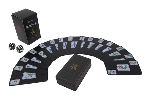 Chinese Mahjong Cards Deluxe Set 144 Playing Cards with 2 Dice and Travel Bag...