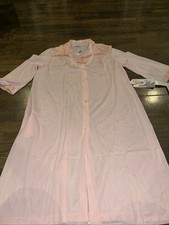 Vintage Vanity Fair Nightgown Womens Small Pink Satin Button Down Sleep Dress