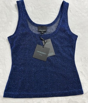 Cynthia Rowley NEW Blue Metallic Glitter Tank Top Women s Size M  MSRP $125