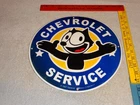 VINTAGE 1957 "FELIX THE CAT CHEVROLET" 11 3/4" PORCELAIN METAL GASOLINE OIL SIGN