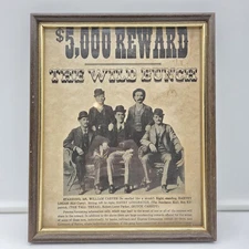 Vintage Wild Bunch Sundance Kid $5000 Wanted Poster Framed – 9” x 11” Western