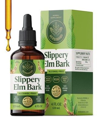 HERBAMAMA Slippery Elm Liquid Drops  Vegan Respiratory & Digestive Support wi...