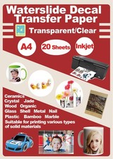 Waterslide Decal Paper 20 Sheets Inkjet Clear Printable A4 Size Transparent W...
