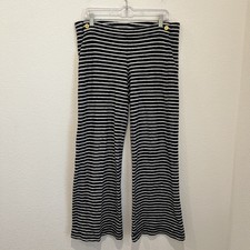 Tory Burch Striped Cotton Knit Beach Lounge Pants Navy Cream Gold Button Size S