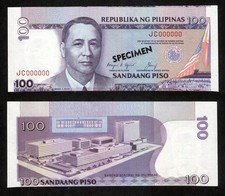 Philippines ND 1987-1994 - 100 piso Pick 172s4 SPECIMEN CUT ERROR UNC Red Serial