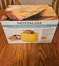 NEW Nostalgia Yellow Grilled Cheese Sandwich Toaster Maker Easy Clean Baskets