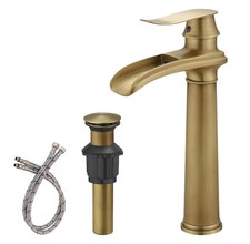 Antique Brass Bathroom Vessel Sink Faucet Waterfall Spout Single Handle One H...