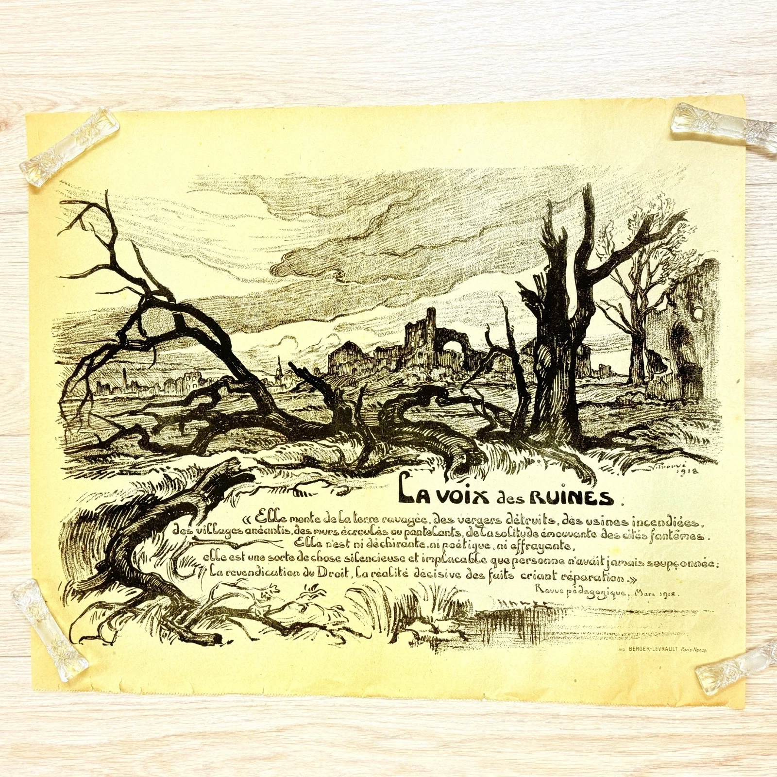Affiche Victor Prouvé La Voix des ruines 1918 WW1 Berger Levrault