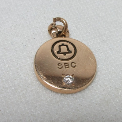 10K MASSIVES GOLD KLINGELANLAGEN TELEFON AUSZEICHNUNG CHARM ANHÄNGER mit DIAMANT VINTAGE #D