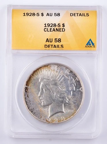Certified 1928-S Peace Dollar ANACS AU58 details Silver $1