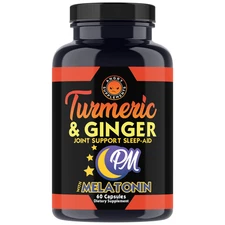 Angry Supplements Turmeric Curcumin w. Ginger PM Melatonin Joint Pain Sleep Aid