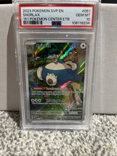 PSA 10 Snorlax 151 Pokemon Center 051 Promo Stamped Pokemon Card