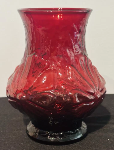 Vintage Anchor Hocking Embossed Rainflower Royal Ruby Red 5.5" Glass Vase