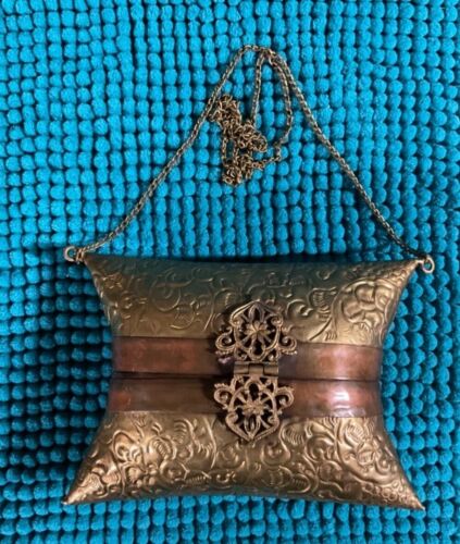 COLLECTOR Pillow Purse Brass Copper 1930's Bruffl… - image 1