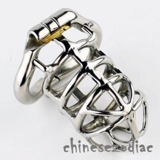 Stainless Steel Male Chastity Device Locking Metal Cage with Tube Rings for Men
