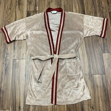 Vintage 50 s Sullcraft Velvet Robe Tan Brown Maroon With Rope Tie One Size