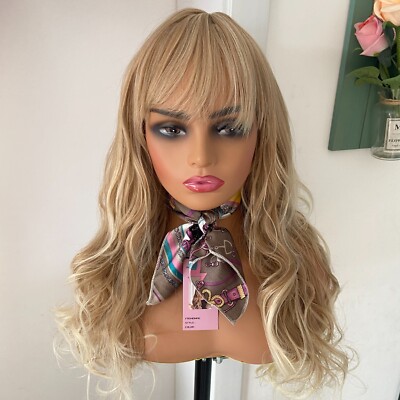 Long Wavy Honey Blonde Rooted Hairstyle Synthetic Hair Wigs Women Soft Natural
