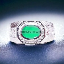 Emerald Oval Cut Gemstone With 925 Sterling Silver Ring For Men's A287