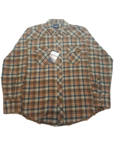 NWT WRANGLER Orange/Brown Plaid Flannel 
