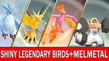 Pokemon Let's GO Shiny Articuno, Moltres, Zapdos  Shiny Melmetal  6 IV 