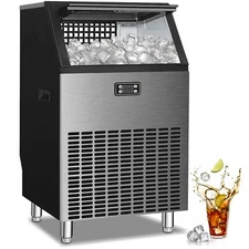 Commercial Ice Maker Machine with 48lbs Storage Bin,265lbs /24H Stainless Steel