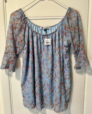 New Wilde Brand Spring Blouse Light Blue Floral Size S