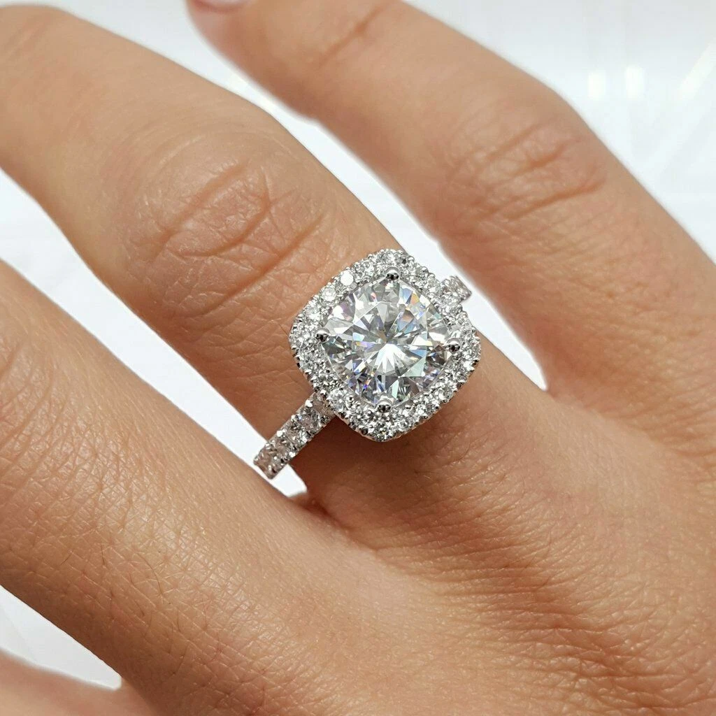 Single halo cushion cut engagement ring sale