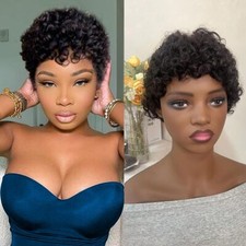 Short Afro Curly Wig Women Human Hair Wig Pixie Cut Wig Natural Black Wig