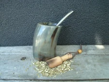 Mate De Guampa Argentina-Horn - Mate + Straw + BONUS Spoon Yerba Mate dark gray