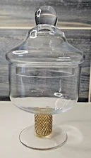 Classy Glass Apothecary Style Jar Candy Dish w/ Rhinestone Wrapped Base
