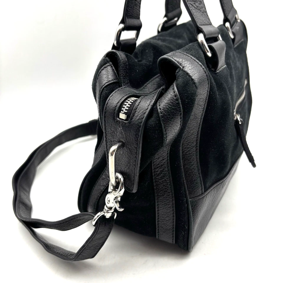 Vintage BCBGMAXAZRIA Black Genuine Suede Leather Large Duffle Bag Purse 13x8.5" - Image 3 of 4