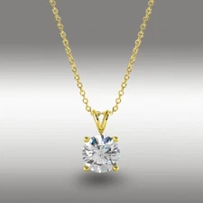 1.25 Ct Round Brilliant Cut GRA MOISSANITE 16+2 Solid 14k Yellow Gold Necklace