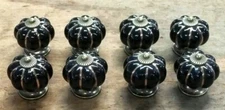 Set of 8 BLACK ENAMEL PULL Drawer Cabinet Knob Porcelain Handle Screws Included