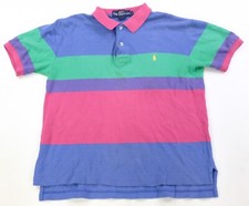 Rare Vintage RALPH LAUREN Small Pony Color Block Striped Polo Shirt 90s Pastel L