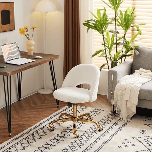 Modern Velvet Mid Back Gold Metal Adjustable Swivel Office Desk Computer Chair - Picture 61 of 81